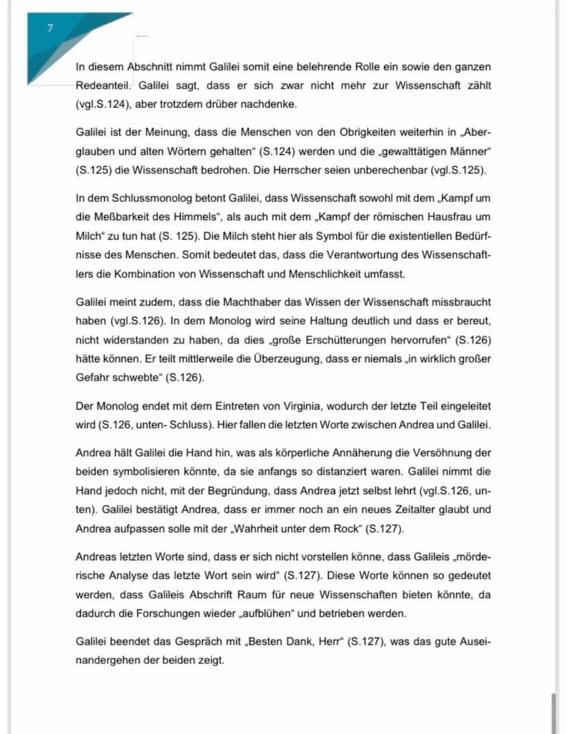 Sinnesab-
schnitt
1
Andrea
kommt in
Galileis Zim-
mer
(S.118, un-
ten-S.120,
unten)
INHALT:
Galilei lebt in einem Landhaus in der Nähe von F