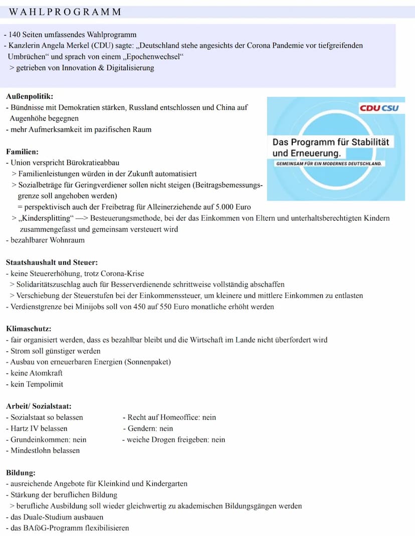 Christlich Demokratische Union
(CDU)
ALLGEMEINES
- 1945 gegründet
- Christdemokratische, konservative & wirtschaftsliberale Partei
- CSU (Ch