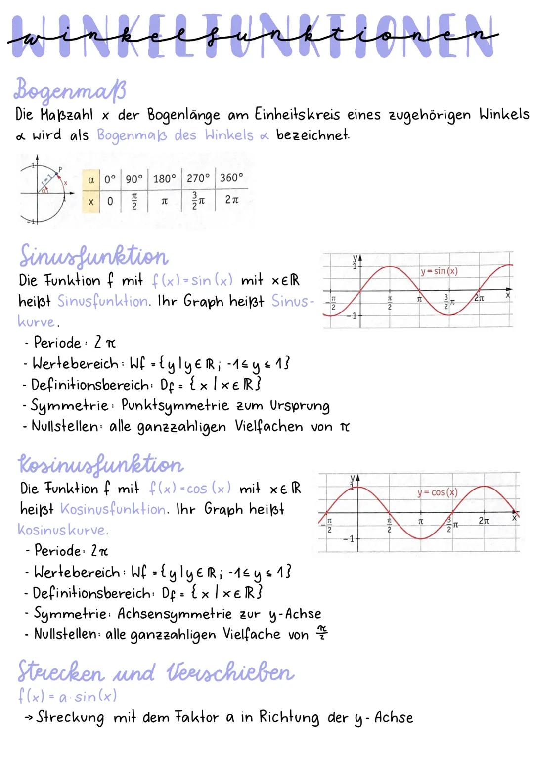 winkelfunktionen
Bogenmaß
Die Maßzahl x der Bogenlänge am Einheitskreis eines zugehörigen Winkels
& wird als Bogenmaß des Winkels & bezeichn