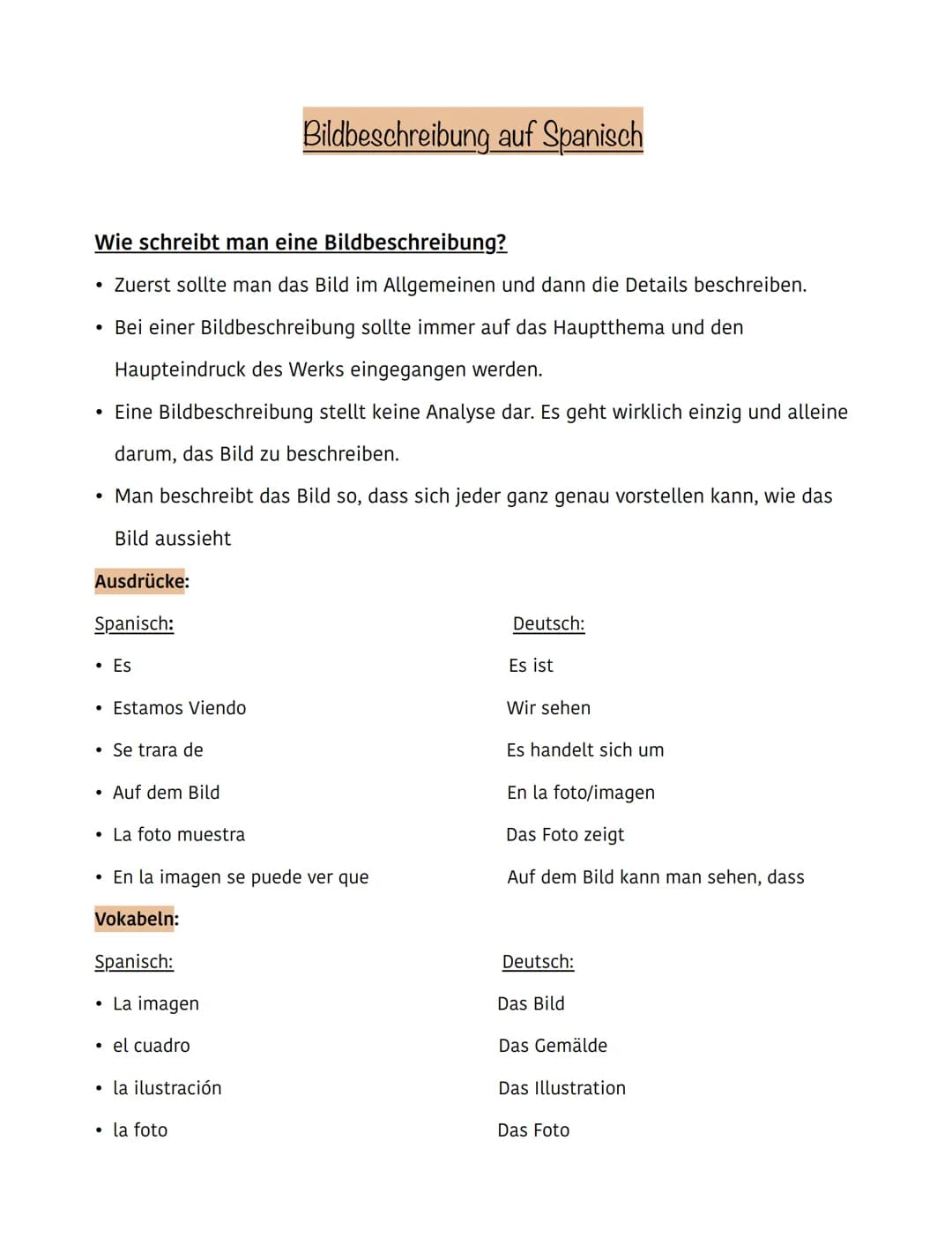 Wie schreibt man eine Bildbeschreibung?
• Zuerst sollte man das Bild im Allgemeinen und dann die Details beschreiben.
• Bei einer Bildbeschr