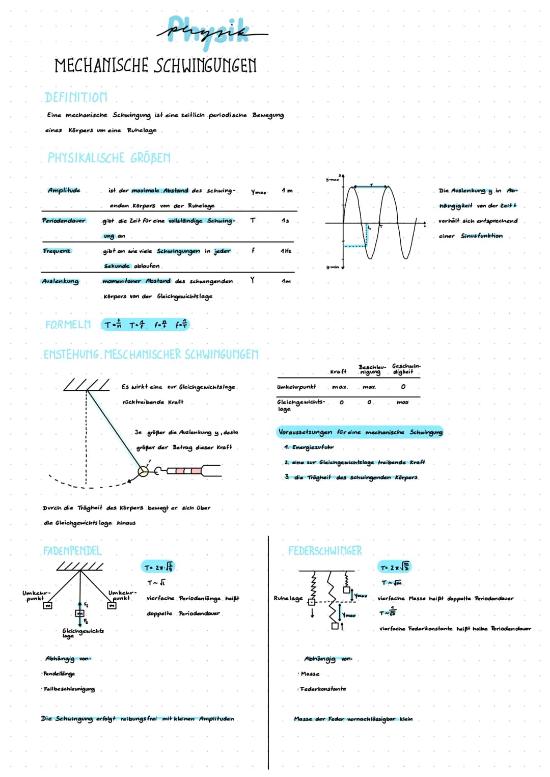 physik
MECHANISCHE SCHWINGUNGEN
DEFINITION
Eine mechanische Schwingung ist eine zeitlich periodische Bewegung
cines Körpers um eine Ruhelage