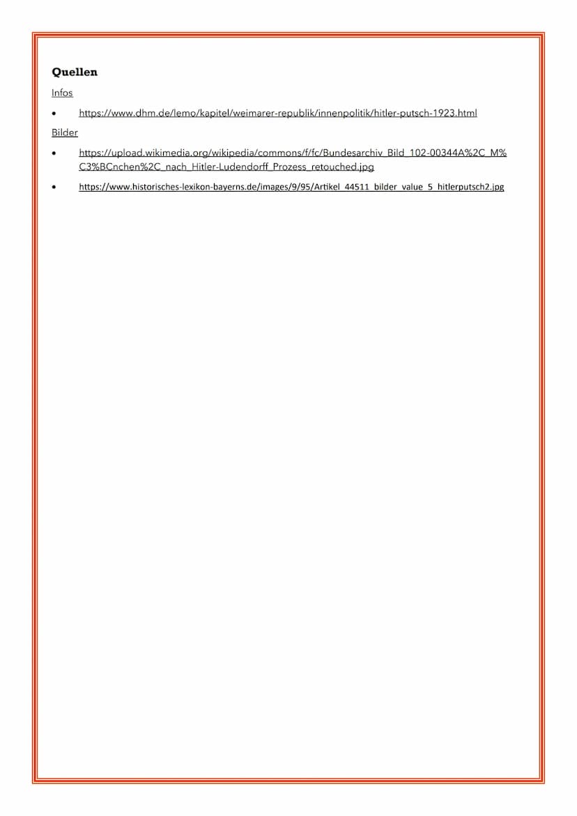 Der Hitler-Ludendorff-Putsch
bewaffneter Aufstand unter Adolf Hitler (Parteiführer der NSDAP)
und Ludendorff am 8./9.11.1923 in München mit 