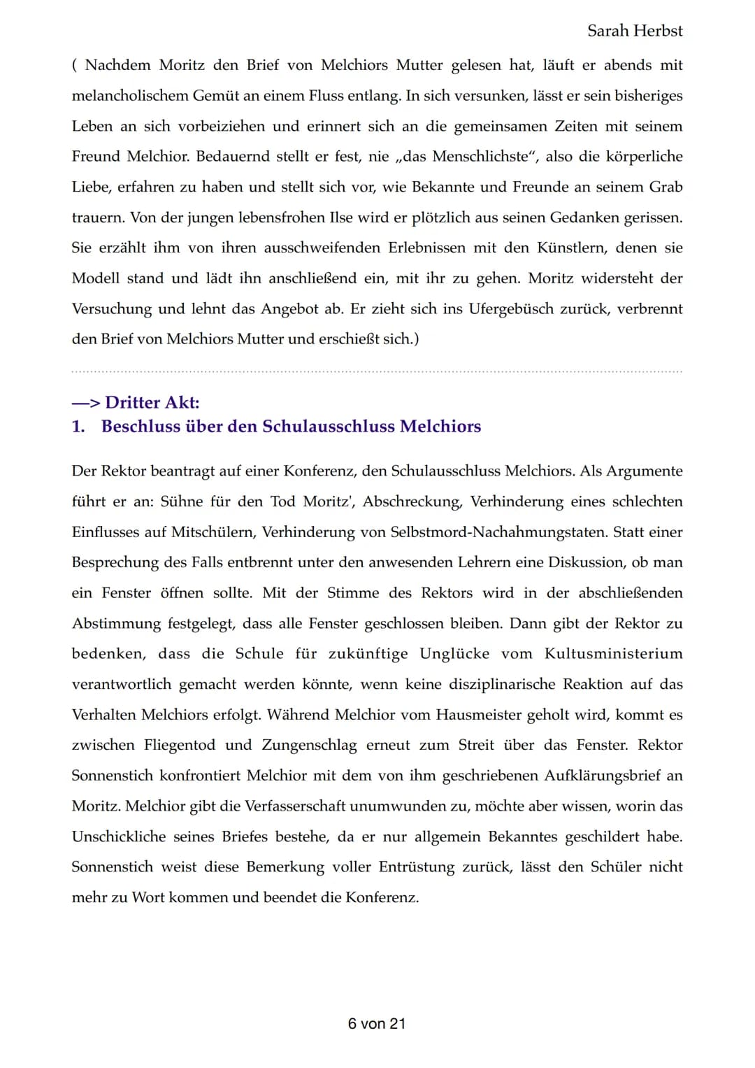 Frühlingserwachen
-> Erster Akt:
1. Gespräch Frau Bergmann- Wendla
Sarah Herbst
Frau Bergmann ist der Meinung, dass Wendla aufgrund ihrer kö