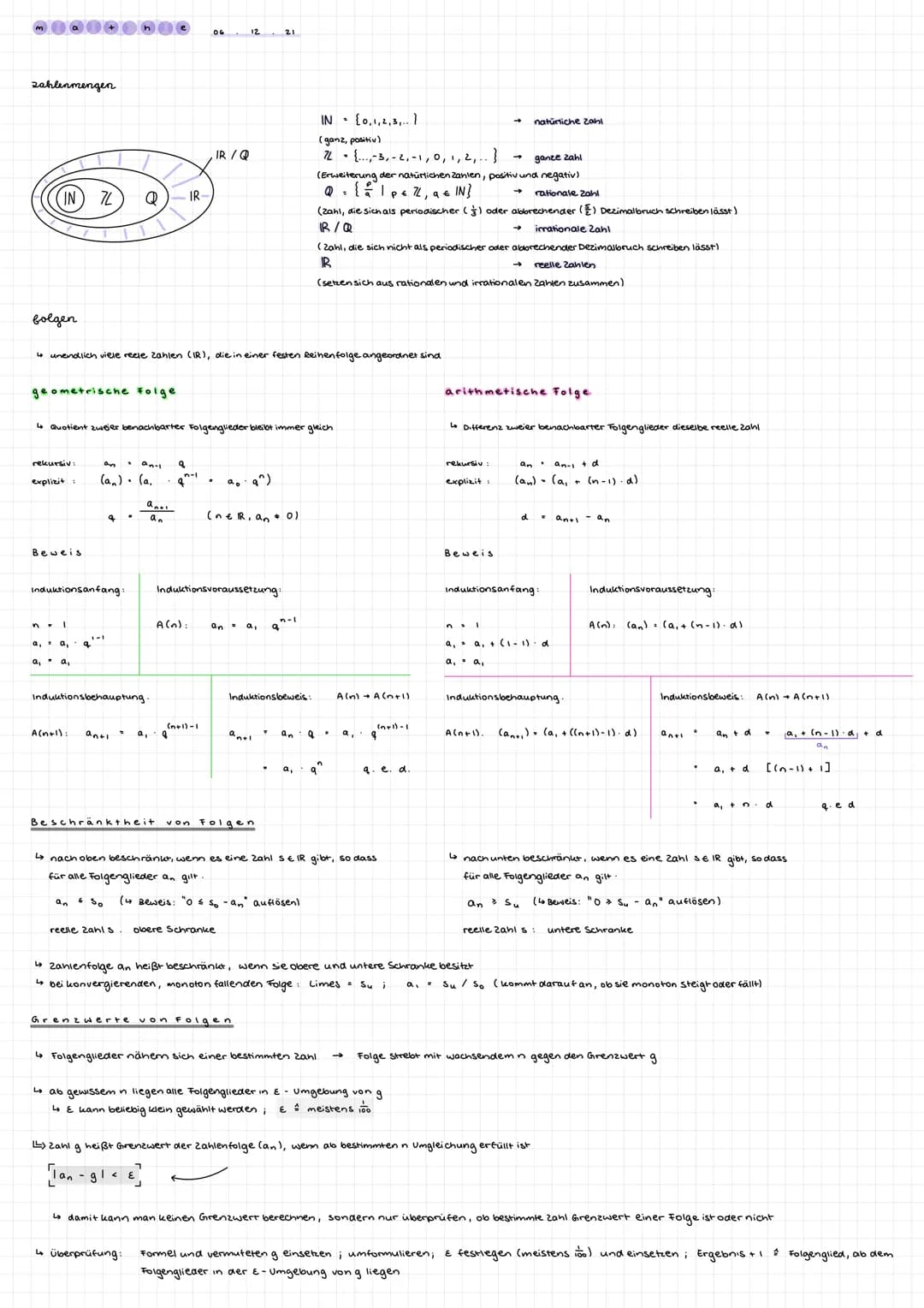zahlenmengen
rekursiv:
explicit
7L
geometrische folge
Beweis
a₁
a₁ a,
h
Induktionsanfang:
q
Q
bolgen
↳ unendlich viele reele Zahlen (IR), di