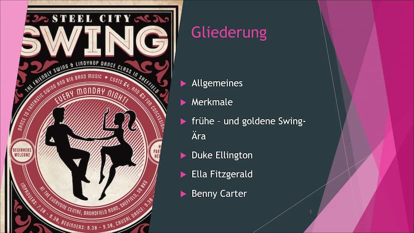 Swing-Die bekannteste Stilrichtung de
Jazz?!
Ehrlich, Amelie, 26.02.2021
1 C STEEL CITYN
SWING
THE FRIENDLY SWING & LINDYHOP DANCE CLASS IN 