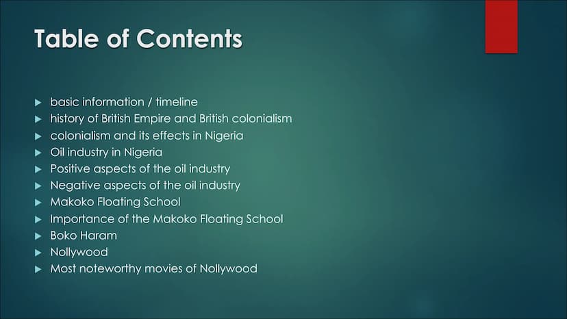 Nigeria
JORDAN, DUYGU, FYNN Table of Contents
► basic information / timeline
history of British Empire and British colonialism
▶ colonialism