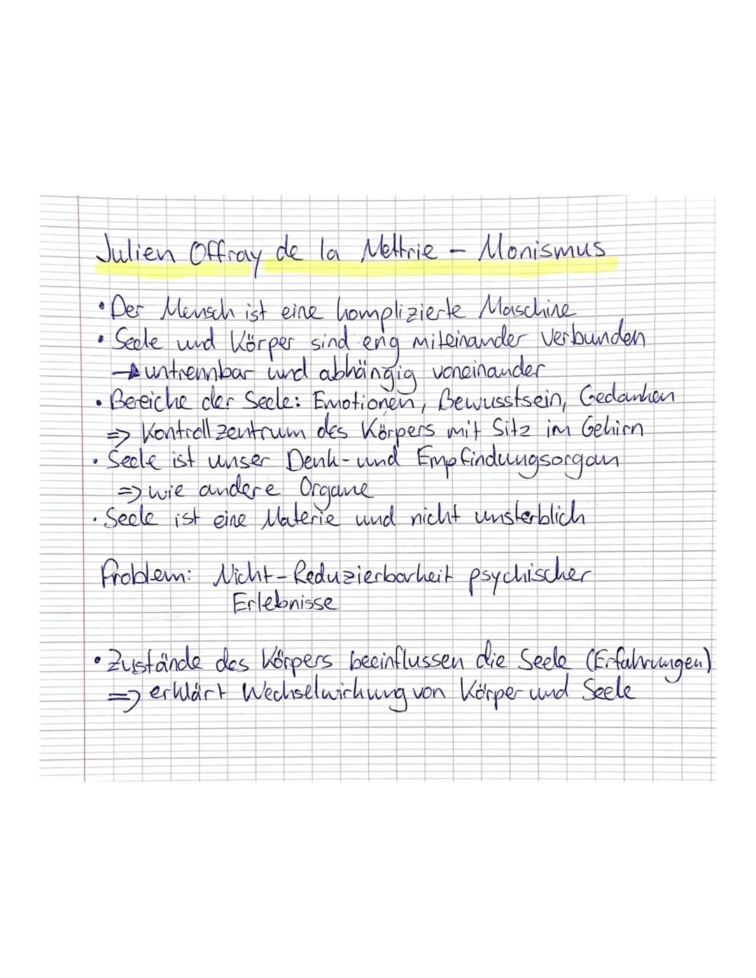 Julien Offray de la Meltrie - Monismus
•Der Mensch ist eine komplizierte Maschine
• Seele und Körper sind eng miteinander verbunden.
untremb