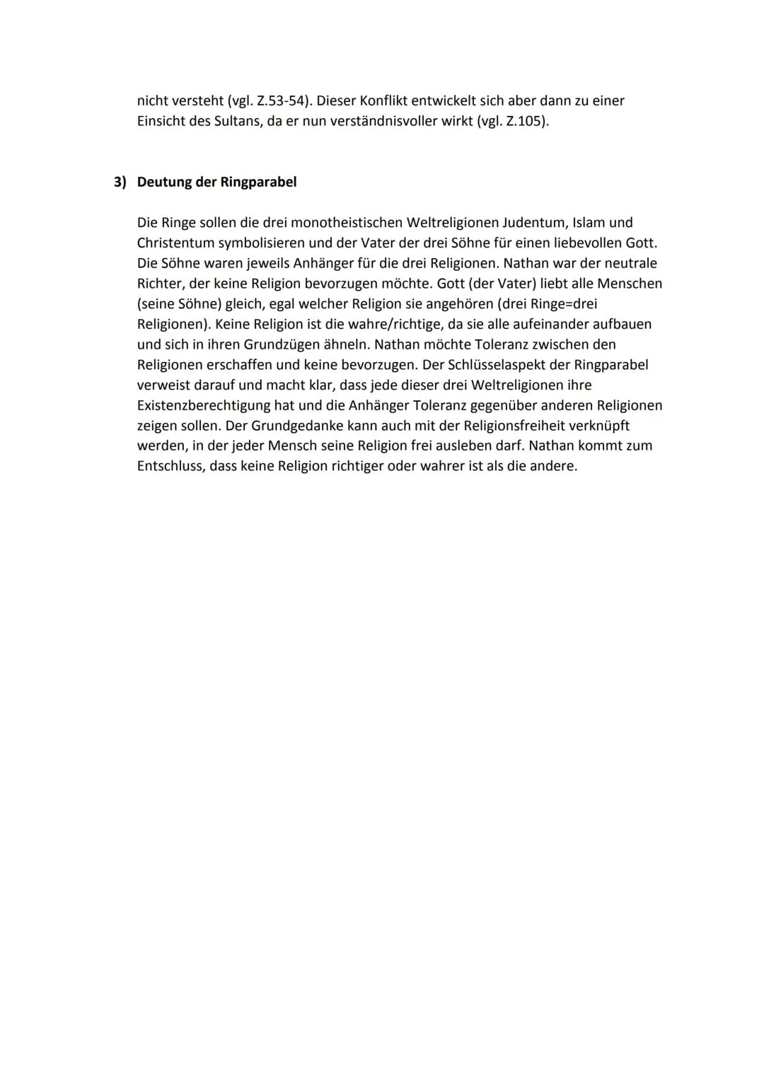 Gotthold Ephraim Lessing: Die Ringparabel (1779) - aus: Nathan der Weise
1) Der zu analysierende Szenenausschnitt aus dem Drama ,,Nathan der