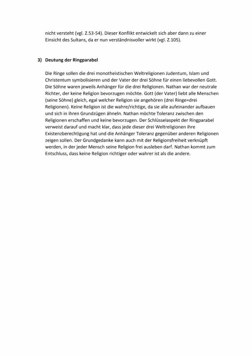Gotthold Ephraim Lessing: Die Ringparabel (1779) - aus: Nathan der Weise
1) Der zu analysierende Szenenausschnitt aus dem Drama ,,Nathan der