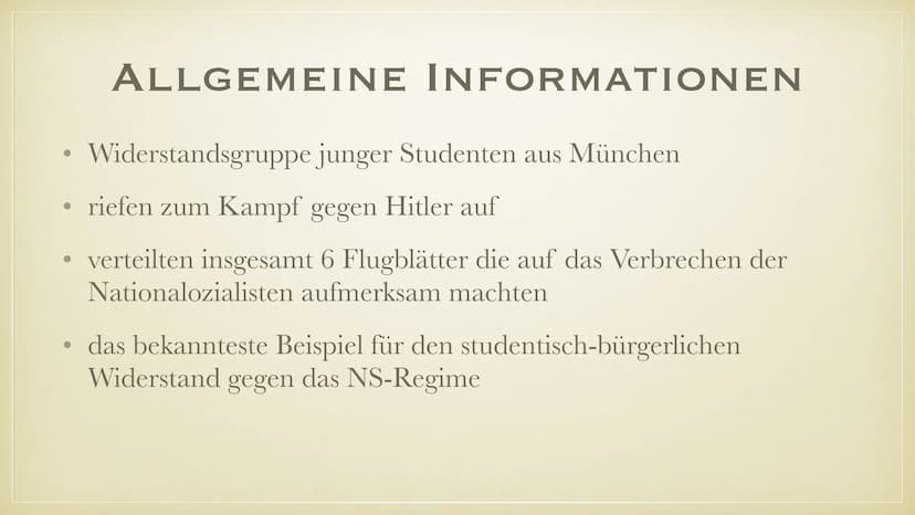 DIE WEISSE ROSE INHALT
ALLGEMEINE INFORMATIONEN
GRÜNDUNG
MITGLIEDER
AKTIONEN
INHALTE DER FLUGBLÄTTER
AUSZÜGE DER FLUGBLÄTTER
VERHAFTUNG UND 