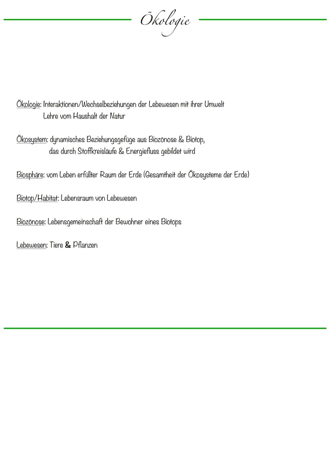 Ökologie
Ökologie: Interaktionen/Wechselbeziehungen der Lebewesen mit ihrer Umwelt
Lehre vom Haushalt der Natur
Ökosystem: dynamisches Bezie