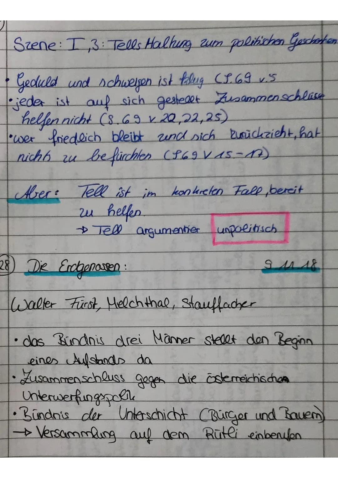 Unterschiede zwischen Tell, & Parricidas
Tat
Tell
- übt Notwehr zum
Schuhe seiner Familie
(S.201,V.3)
-racht die heilige Natur"
(S.201 v.9)
