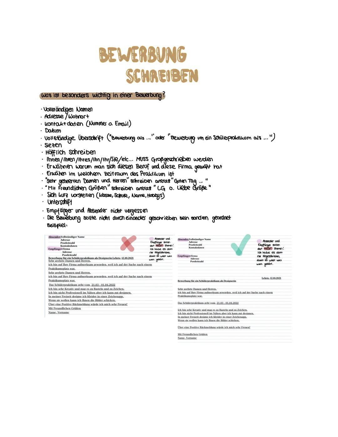 was ist besonders wichtig in einer Bewerbung?
• Vollständigen Namen
• Adresse / Wohnort
• Kontaktdaten (Nummer o. Email)
• Datum
BEWERBUNG
S