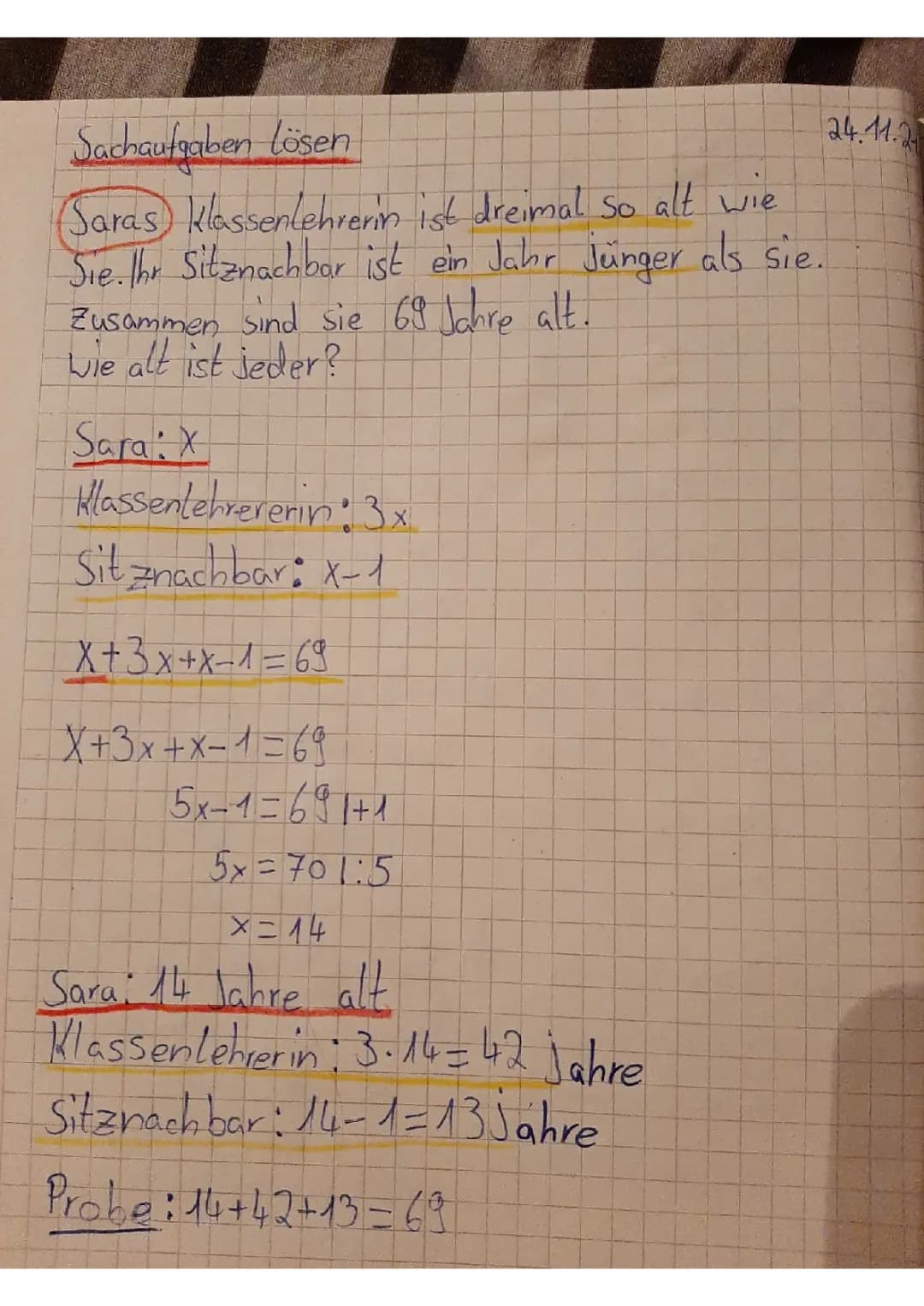 sachaufgaben mit  X lösen