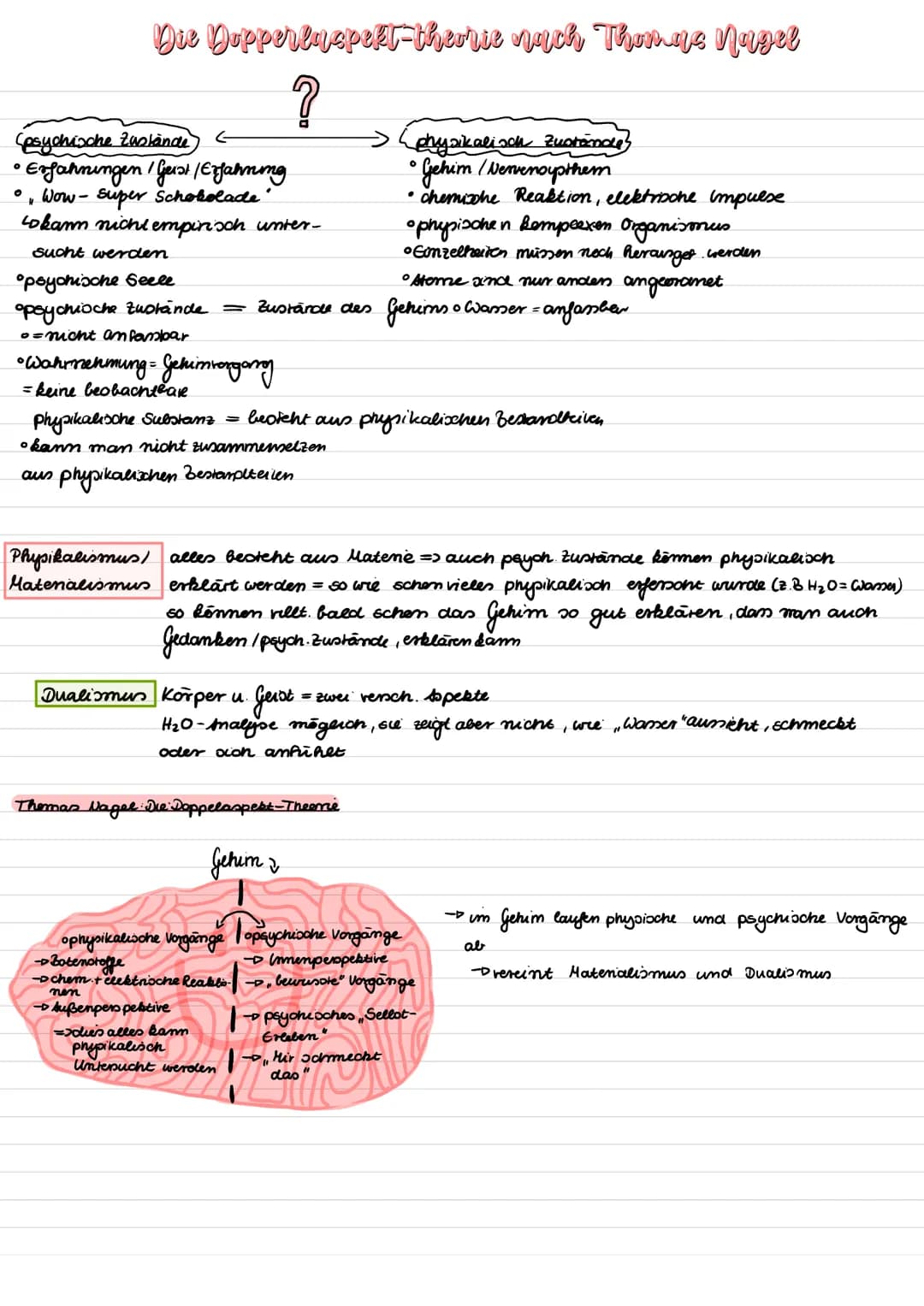 Die Dopperlaspekt-theorie nach Thomas Nagel
?
(psychische Zustände
• Erfahrungen / Geist / Erfahning
• Wow - super Schokolade"
"
Lokann nich