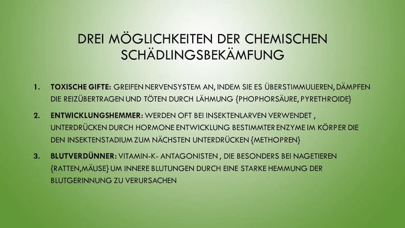 )
METHODEN UND PROBLEME DER
SCHÄDLINGSBEKÄMPFUNG ●
●
INHALTSVERZEICHNIS
WAS SIND SCHÄDLINGE?
ARTEN VON SCHÄDLINGEN
WAS BEDEUTET SCHÄDLINGSBE