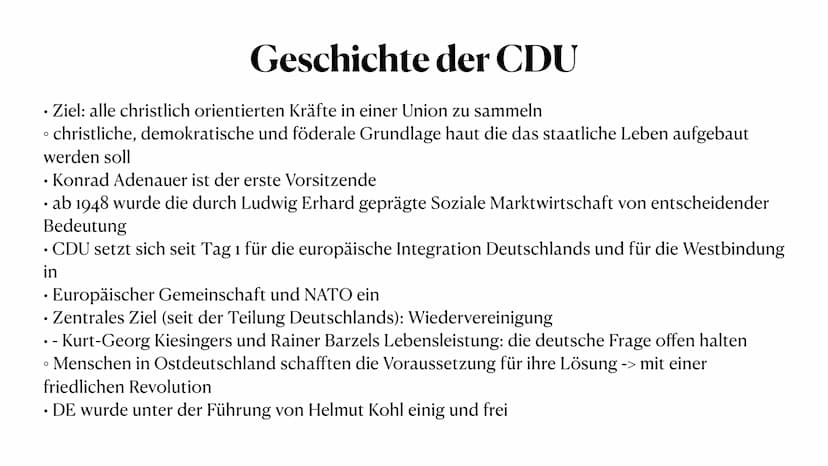 Die CDU
Christlich Demokratische Union Deutschlands
CDU
Von Judith, Samira und Johanna • Generelles über die CDU - Johanna
Selbstverständnis