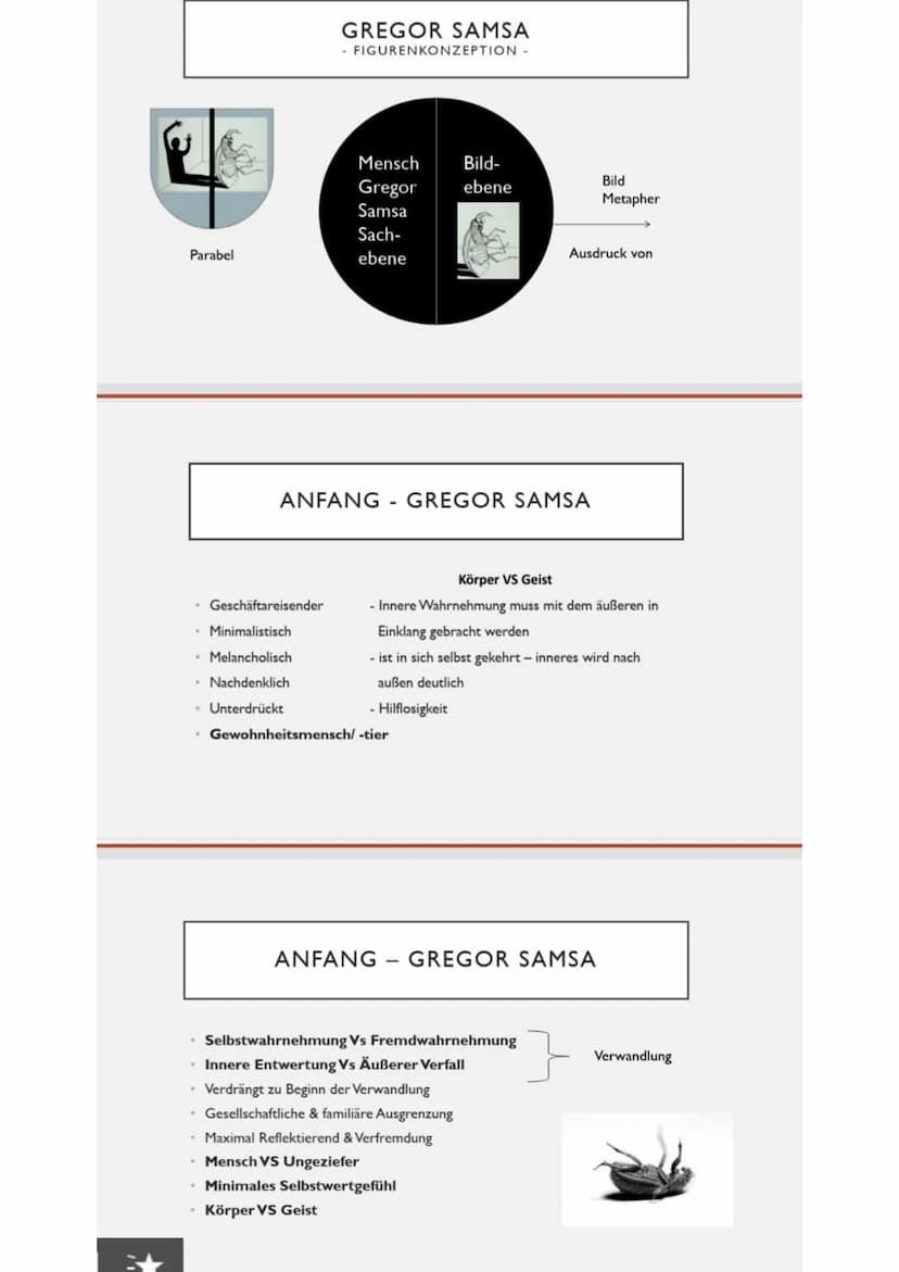 Parabel
GREGOR SAMSA
. Geschäftareisender
. Minimalistisch
• Melancholisch
. Nachdenklich
• Unterdrückt
- FIGURENKONZEPTION -
Mensch
Gregor
