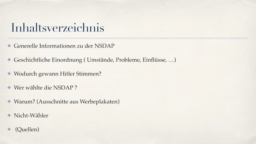 Wähler der NSDAP
Q2 Geschichte Inhaltsverzeichnis
+ Generelle Informationen zu der NSDAP
* Geschichtliche Einordnung (Umstände, Probleme, Ei