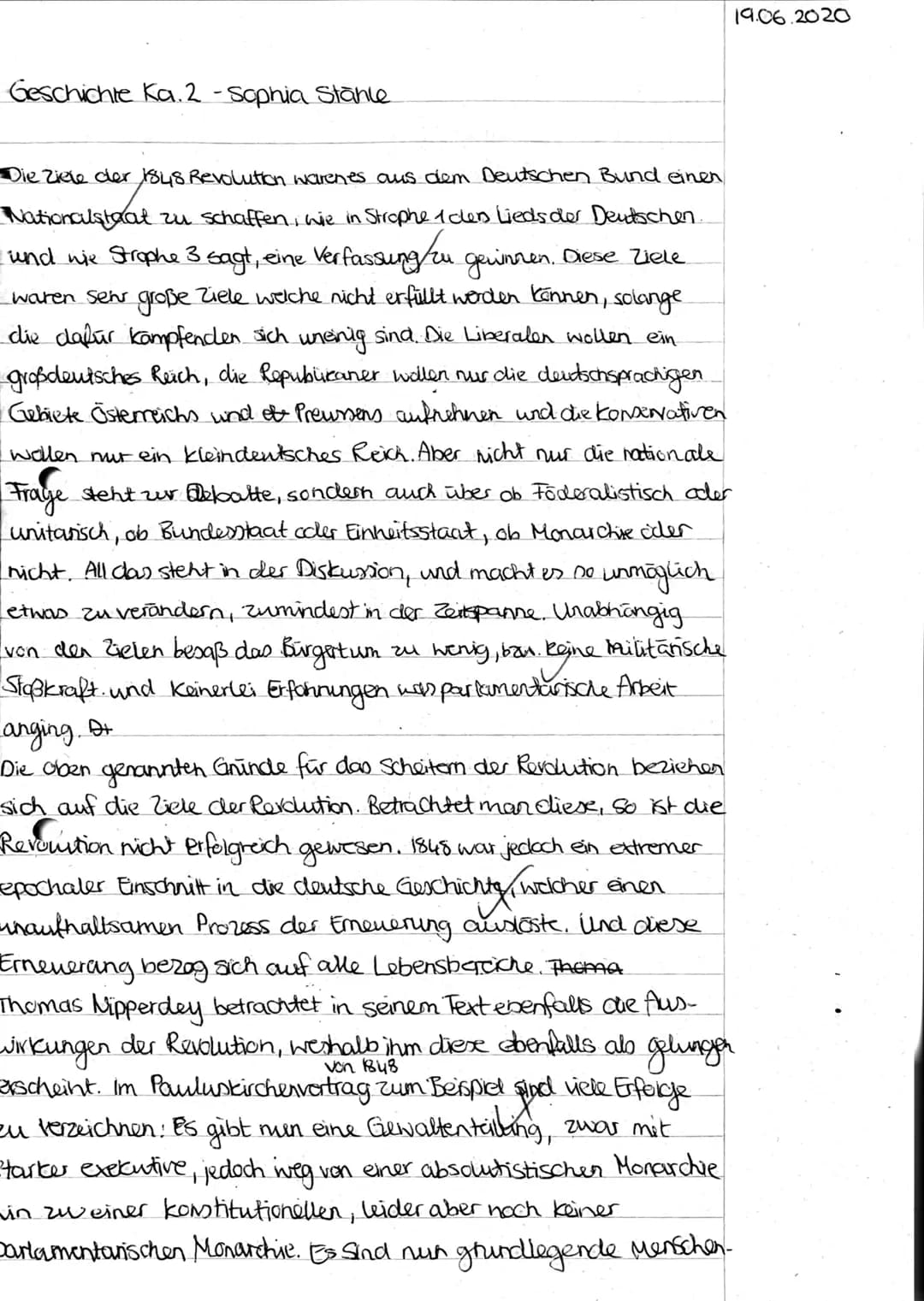 2
4
6
8
J1/2
Name:
Sophia Stanle
4515P)
Geschichte 2-stündig
Wiederholungsarbeit
Revolution 1848/49
1.) Notiere die gesuchten Antworten/Begr