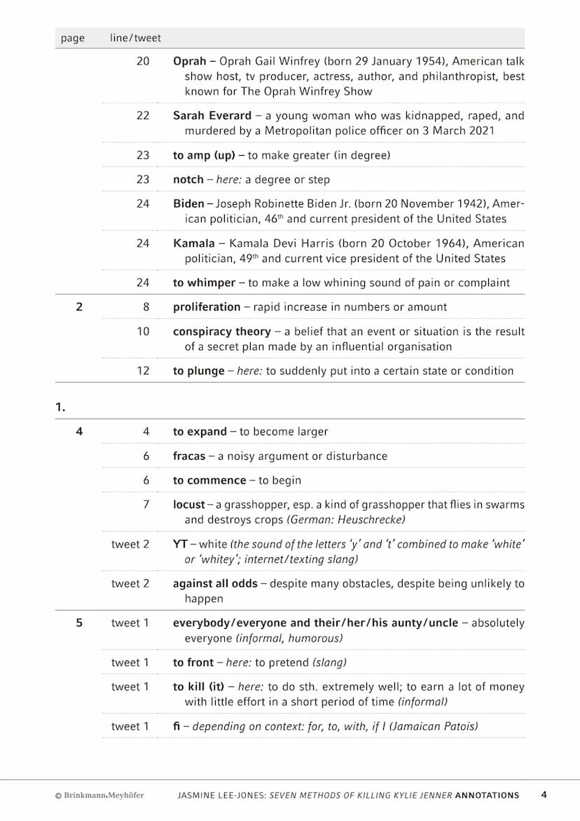 AbiBox
Englisch
Jasmine Lee-Jones:
seven methods of killing
kylie jenner
Annotations
Brinkmann.Meyhöfer Notes on the varieties of English us
