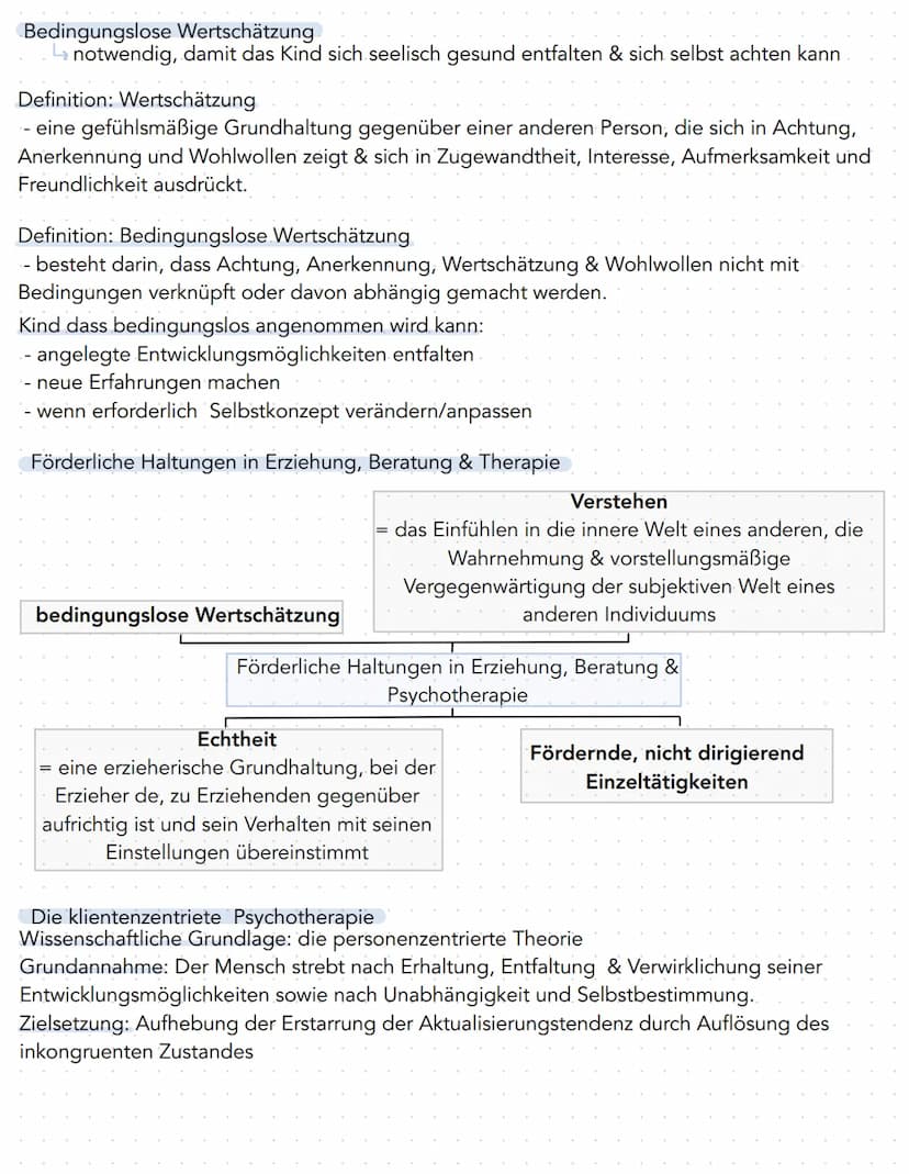 Zusammenfassung KA Nr.4
- zählt zur humanistischen Psychologie
- wendet sich gegen die Psychoanalyse & Behaviorismus
Die personenzentrierte 