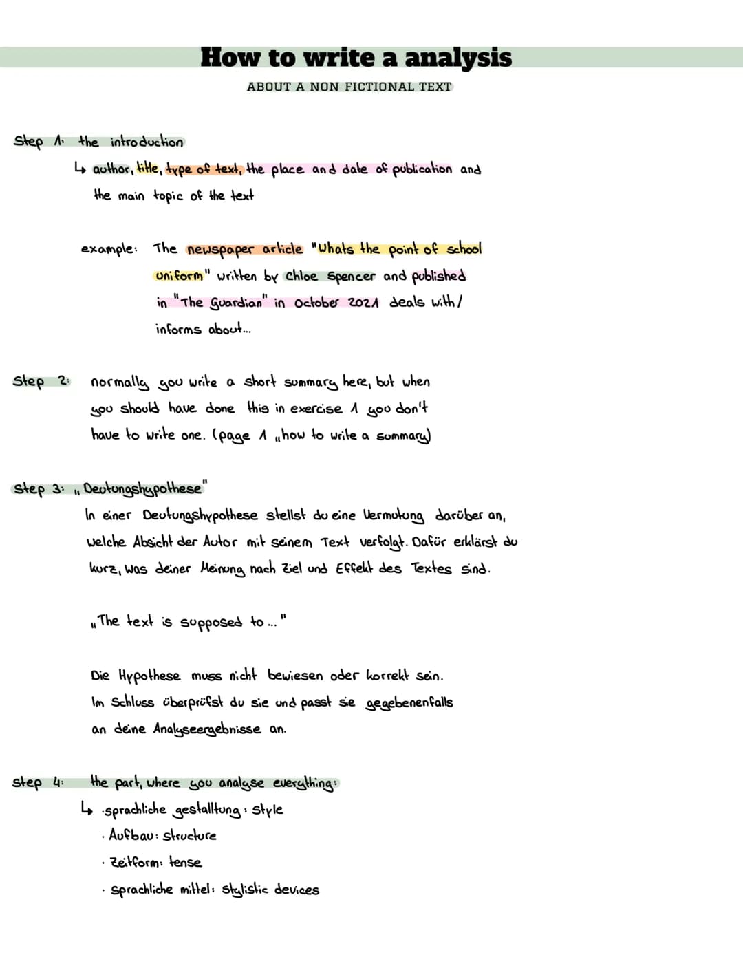 Step 1. the introduction
Step 2:
How to write a analysis
ABOUT A NON FICTIONAL TEXT
step 4:
↳ author, title, type of text, the place and dat