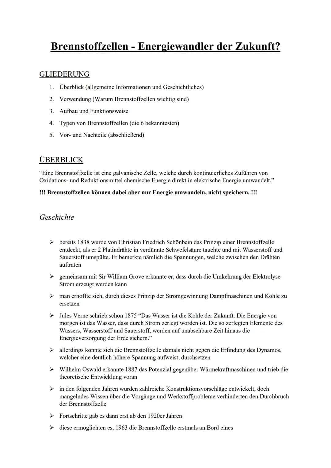 BRENNSTOFFZELLE
ENERGIEWANDLER DER ZUKUNFT?
IN AE 35 E Brennstoffzellen - Energiewandler der Zukunft?
GLIEDERUNG
1. Überblick (allgemeine In