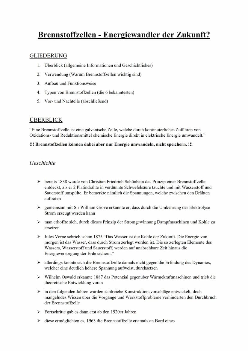 BRENNSTOFFZELLE
ENERGIEWANDLER DER ZUKUNFT?
IN AE 35 E Brennstoffzellen - Energiewandler der Zukunft?
GLIEDERUNG
1. Überblick (allgemeine In