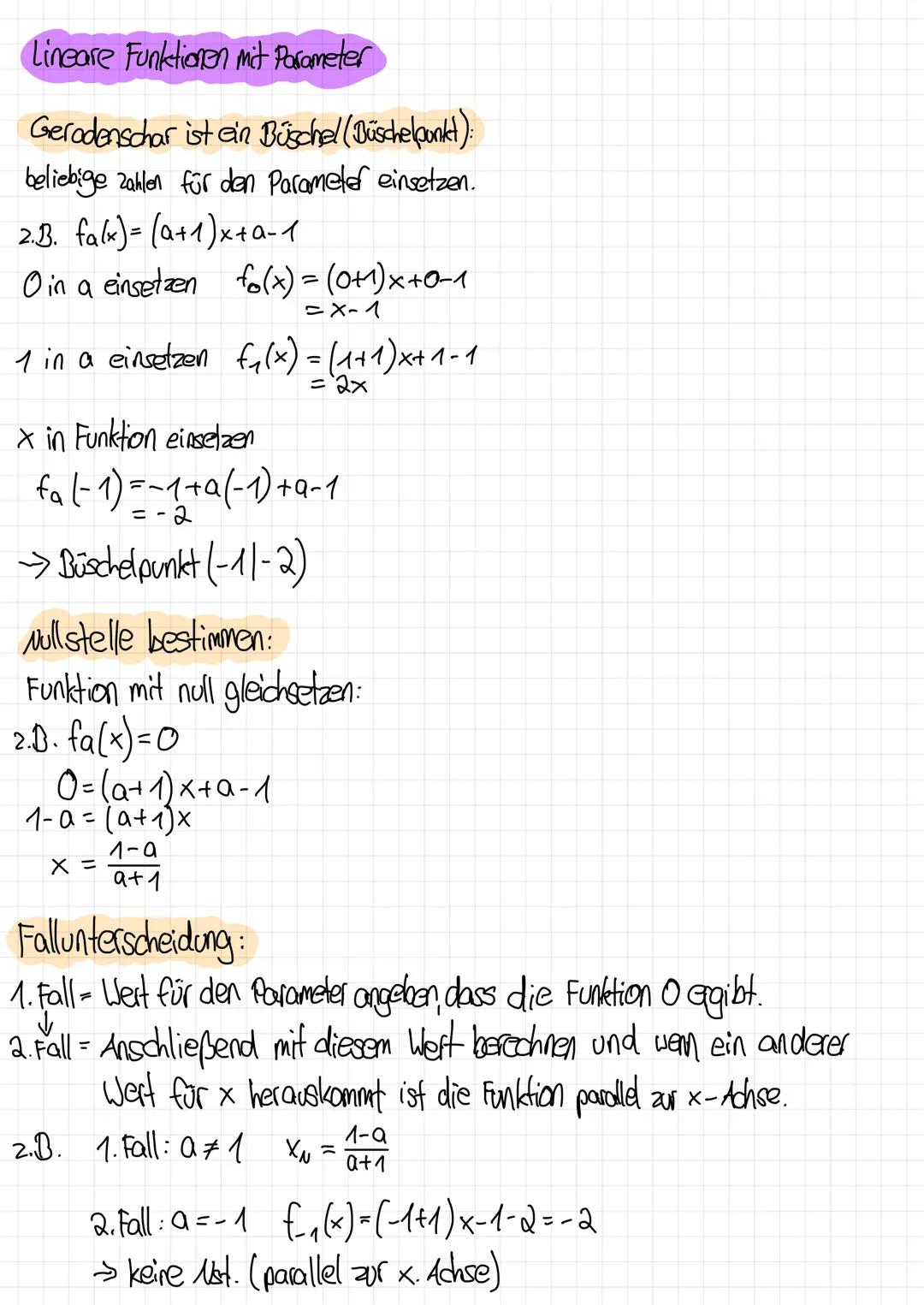 lineare Funktionen mit Parameter
