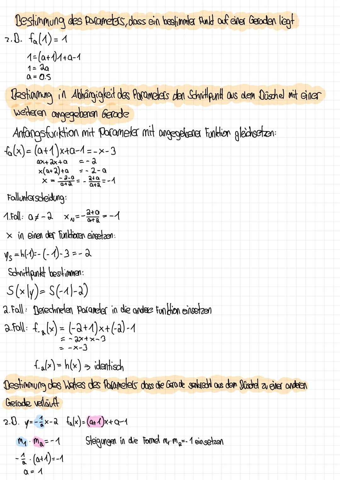 # Lineare Funktionen mit Parameter

Gerodenschar ist ein Büschel (Büschelpunkt):
beliebige zahlen für den Parameter einsetzen.
2.3. falx)=(a