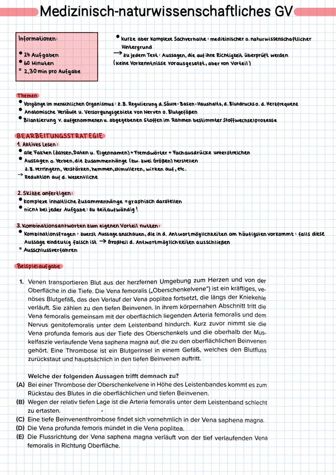 Medizinisch-naturwissenschaftliches GV
kurze aber komplexe Sachverhalte: medizinischer o. naturwissenschaftlicher
Hintergrund
zu jedem Text: