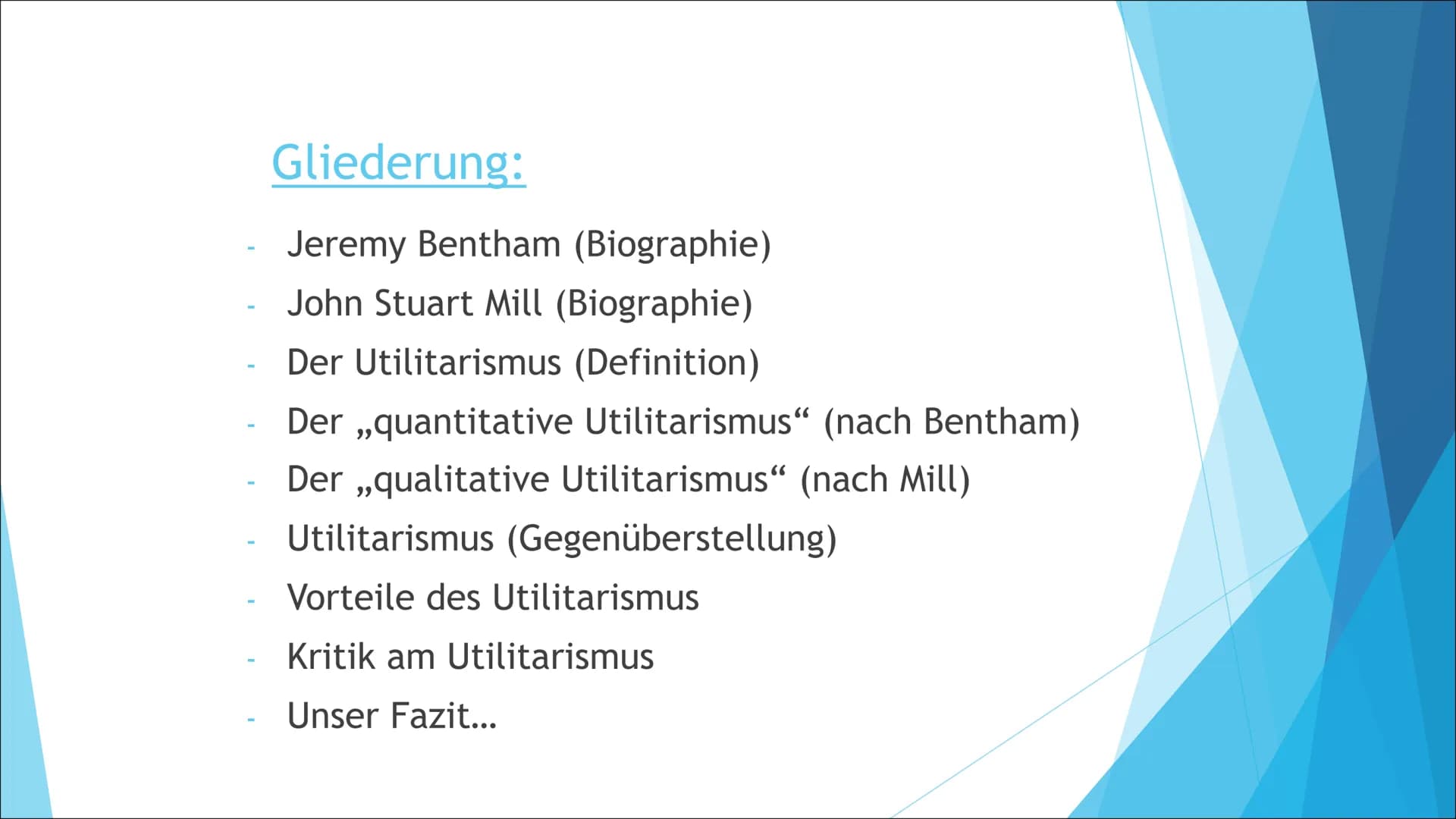 John Stuart Mill (1806-1873)
20. Mai 1806 John Stuart Mill wird bei London geboren
1822 Studium in Frankreich
(Bereiche: Chemie, Zoologie, M