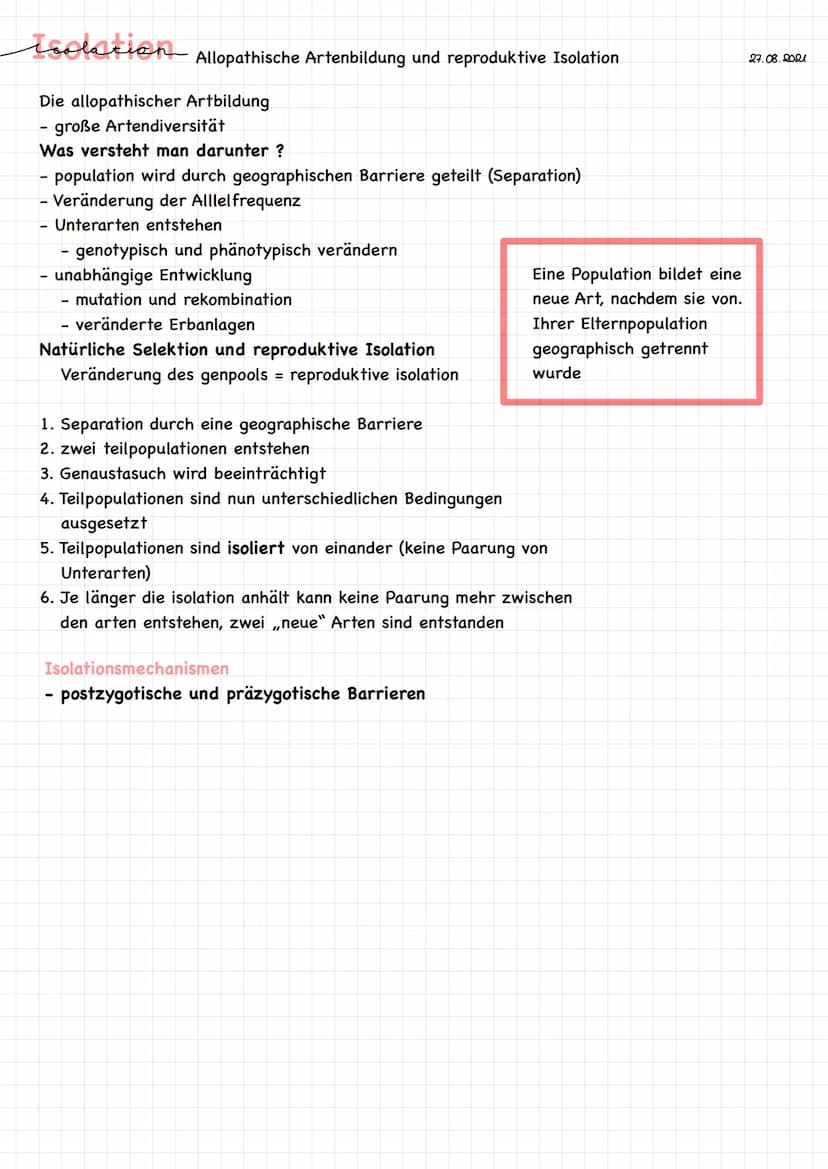অল Definition EVOLUTION
Definition :
Mechanismen, Prozesse und historische Abläufe (Veränderungen), die zur
Entstehung des Lebens in seiner 