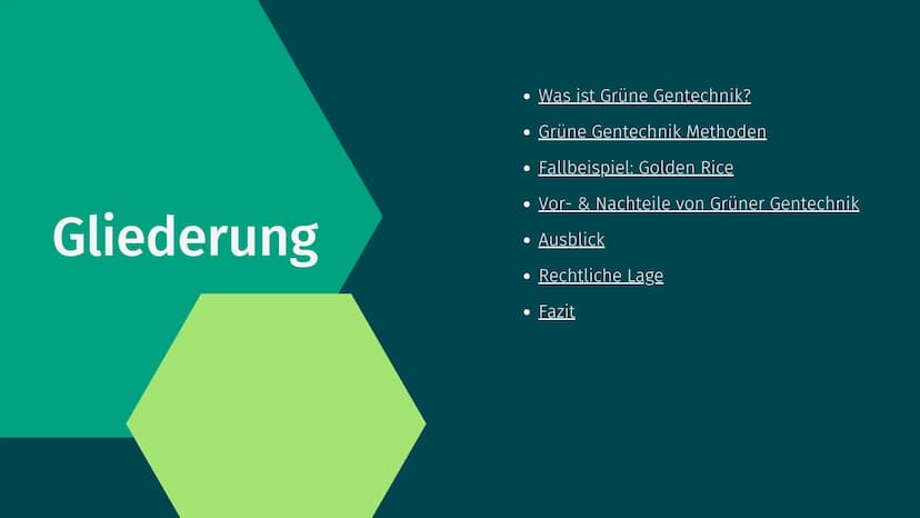 Grüne Gentechnik Gliederung
• Was ist Grüne Gentechnik?
• Grüne Gentechnik Methoden
• Fallbeispiel: Golden Rice
●
• Vor- & Nachteile von Grü