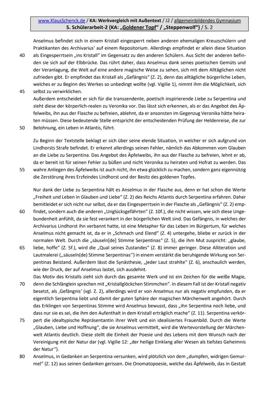 www.KlausSchenck.de/KA: Werkvergleich mit Außentext/J2 / allgemeinbildendes Gymnasium
1. Erläuterung der Aufgabenstellung / Gesamtüberblick: