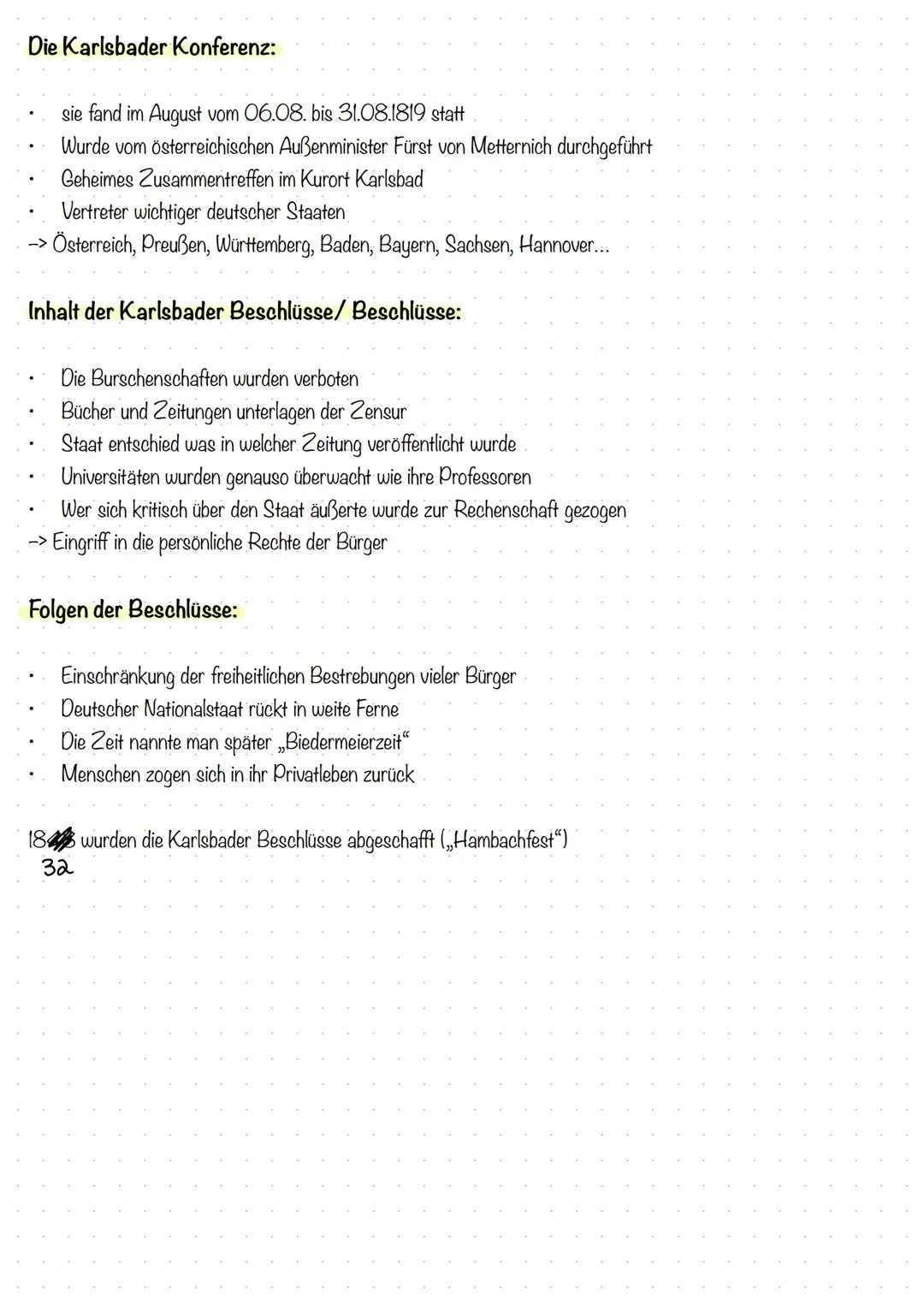 KARLSBADER BESCHLÜSSE 1819
DER DEUTSCHE NATIONALSOZIALISMUS NACH DEM WIENER KONGRESS
Was beinhalten die Karlsbader Beschlüsse?
Das Universit