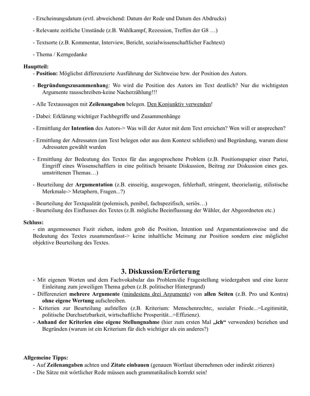 Aufbau
1. Darstellung von Wissen aus dem Unterricht
2. Analyse eines Textes
3. Erörterung / Stellungnahme zu einem Problem, Sachverhalt, Zit