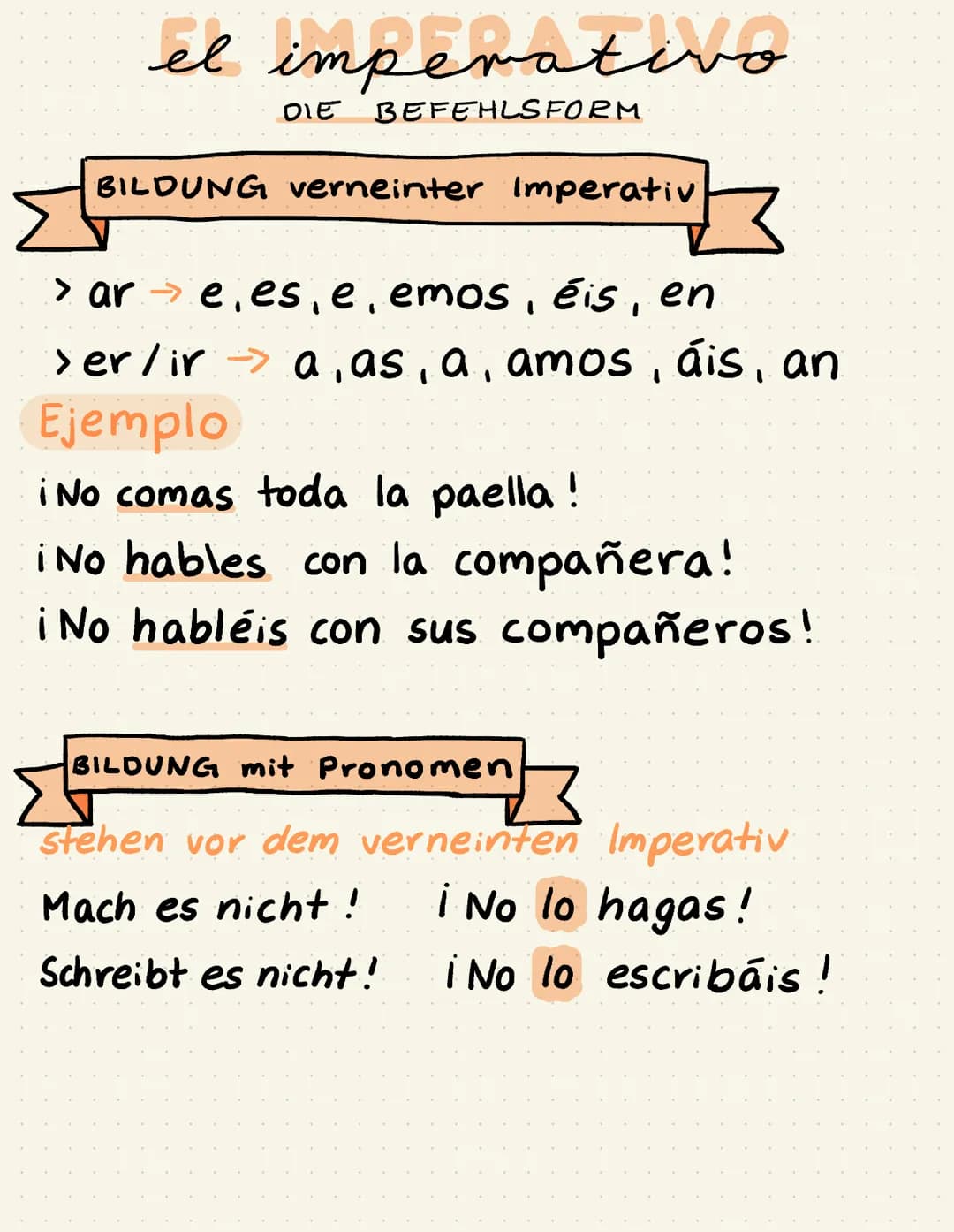 Bildung bejahter Imperativ
el imperativo
FORM
tu: ar →a er/ir →e:
hablar → habla (sprich!)
comercome (iss!)
abrir → abre (öffne!)
vosotros E