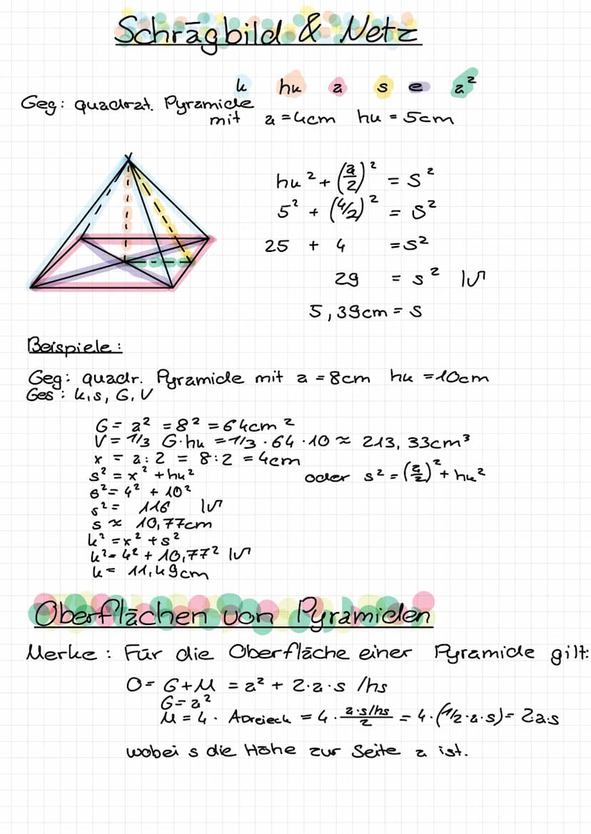 Thema: Zylinder
Volumen:
V=G⋅h = π· r². h
Oberfläche: 0=2₁G+ll = 2.TT.r² tu.h
= 2.TT·r²+ 2.π.r.h
Beispiel:
Geg: Zylinder mit U=50cm³ h=7,5cm