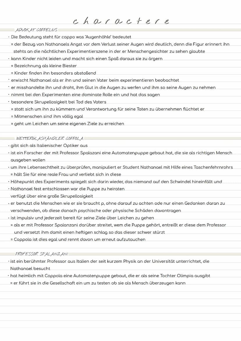 Der Sandmann
Was wird Nathanael anfangs über die Gestallt des Sandmannes erzählt?
Mutter
= Sandmann existiert nicht, nur Sinnbild für Müdigk