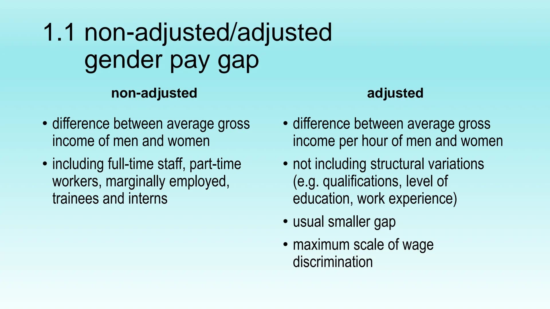 gender pay gap
(gpg)
presentation by Laura Thiele Structure
1. Definition
1.1 non-adjusted/adjusted gender pay gap
2. Reasons
3. Statistics

