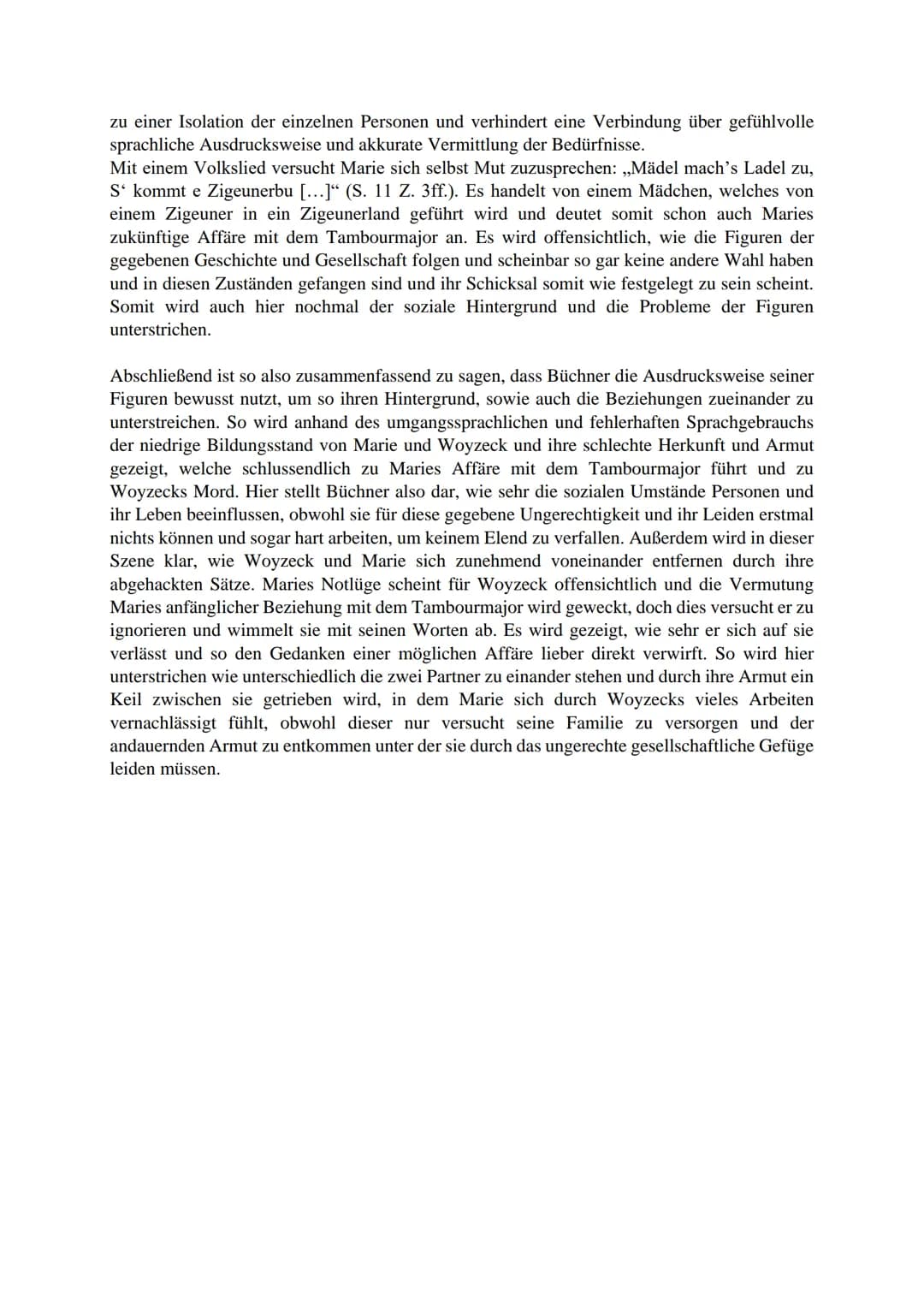 Woyzeck - Analyse Szene 4
Die zu analysierende Szene stammt aus dem im Jahre 1879 veröffentlichten und 1913
uraufgeführten Dramenfragment ,,