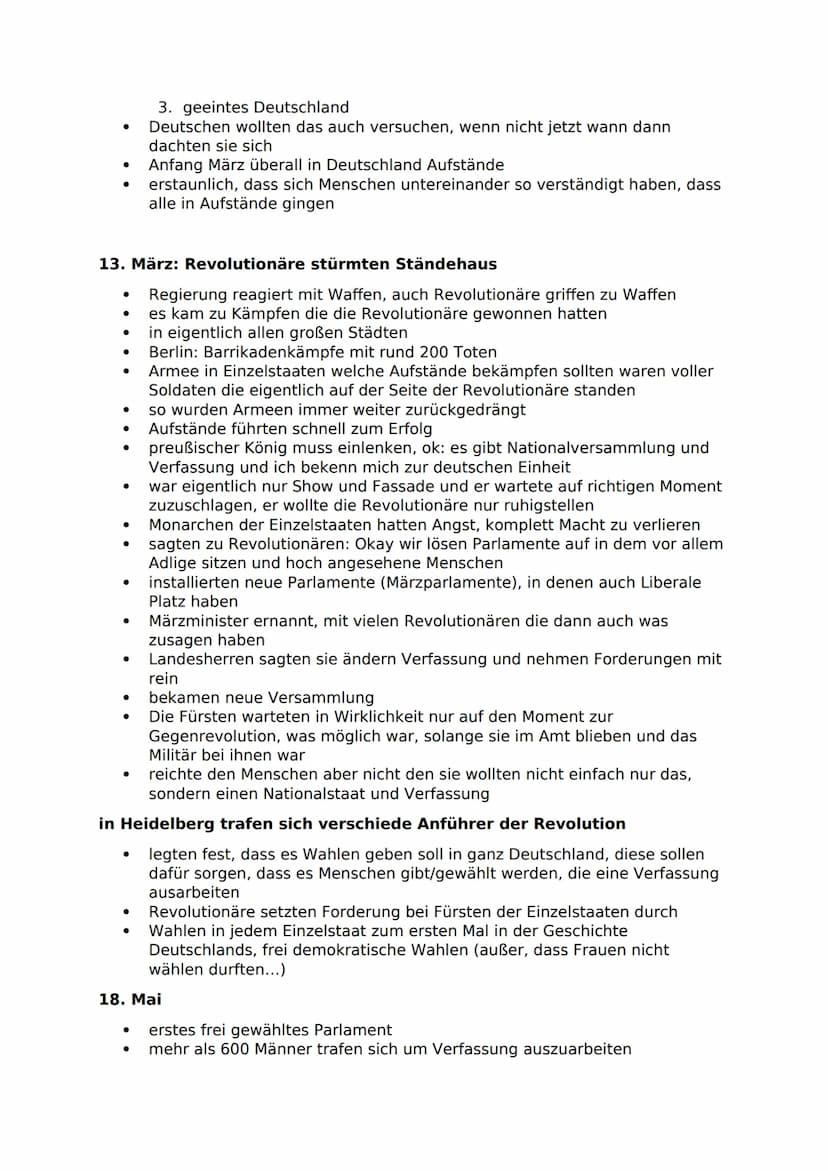 Geschichte Zusammenfassung
Revolution 1848/1849
● Erste Revolution auf deutschem Boden
● vor Otto von Bismarck
brachte Verfassungen und nahm
