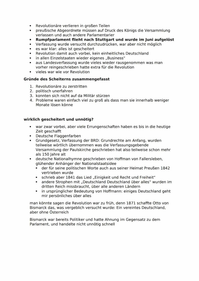 Geschichte Zusammenfassung
Revolution 1848/1849
● Erste Revolution auf deutschem Boden
● vor Otto von Bismarck
brachte Verfassungen und nahm