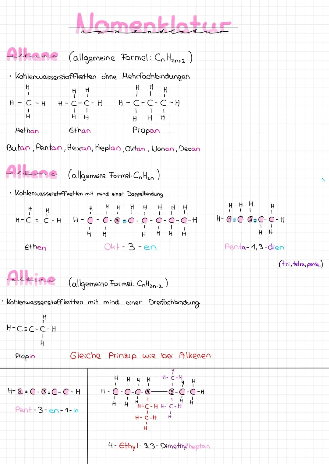 Alkane (allgemeine Formel: CnH₂n+2)
.
Kohlenwasserstoffketten ohne Mehrfachbindungen
fl
HH
1
1
H-C-H H-C-C-H
H-C-C-C-H
1
H
H H
H нн
Methan
E