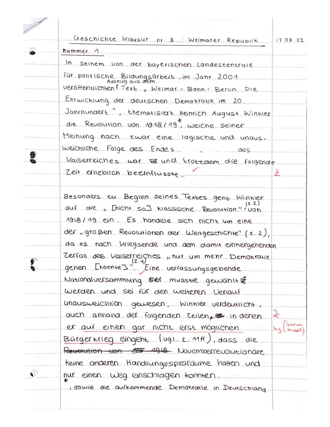 Name: Toe
1.
Klausur Nr. 3
Geschichte LK J1
"Entstehung und Anfangsjahre der Weimarer Republik"
17.3.2022
2.
UN: 12 UP
Bitte beantworten Sie