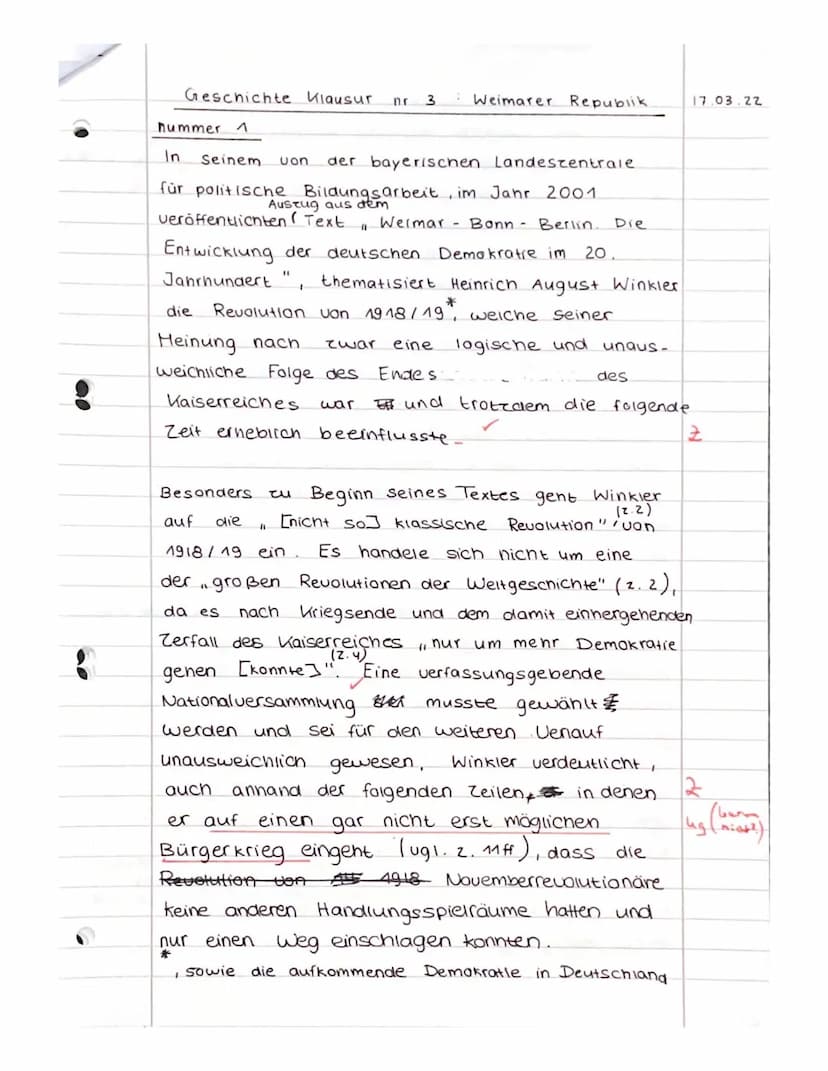 Name: Toe
1.
Klausur Nr. 3
Geschichte LK J1
"Entstehung und Anfangsjahre der Weimarer Republik"
17.3.2022
2.
UN: 12 UP
Bitte beantworten Sie