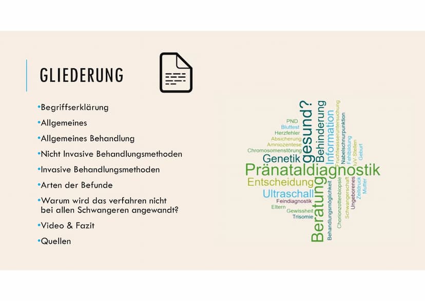 https://www.youtube.com/watch?v=o1 MisjVqY34 Pränataldiagnostik
ein Test der das weitere Leben bestimmt
Jana Scheuber & Maja chubert GLIEDER