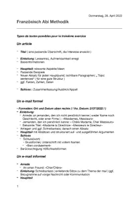 Know Texttypen Französisch Abitur 2022 SH  thumbnail